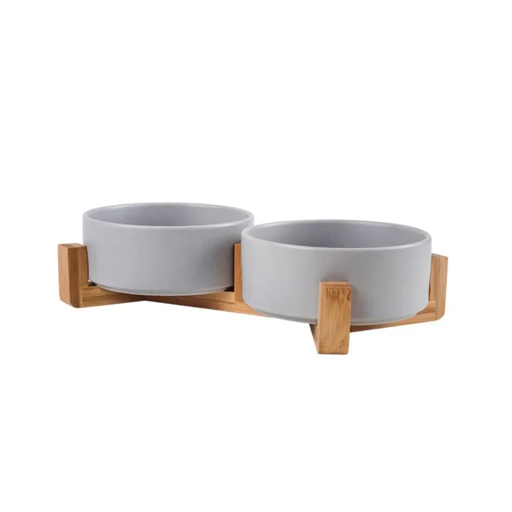Gamelle Design en Céramique avec Support Bois – Bol Élevé pour Chien & Chat 🐾