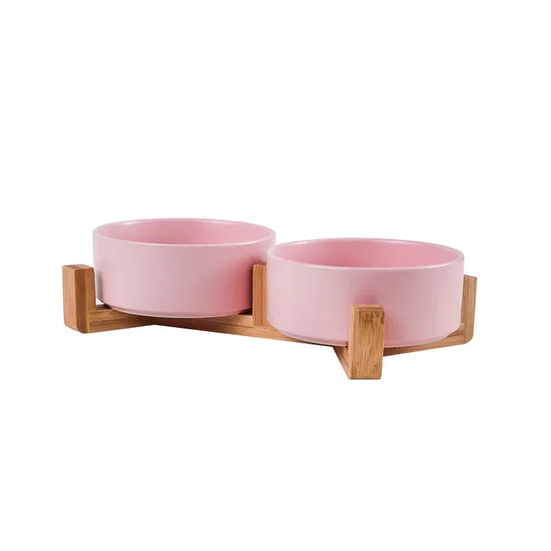 Gamelle Design en Céramique avec Support Bois – Bol Élevé pour Chien & Chat 🐾