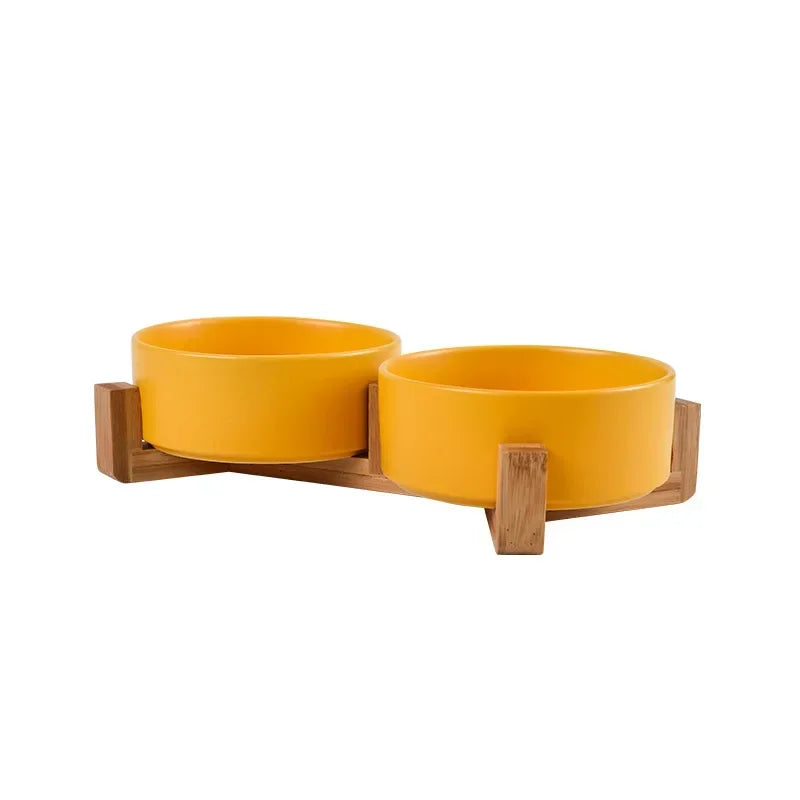 Gamelle Design en Céramique avec Support Bois – Bol Élevé pour Chien & Chat 🐾