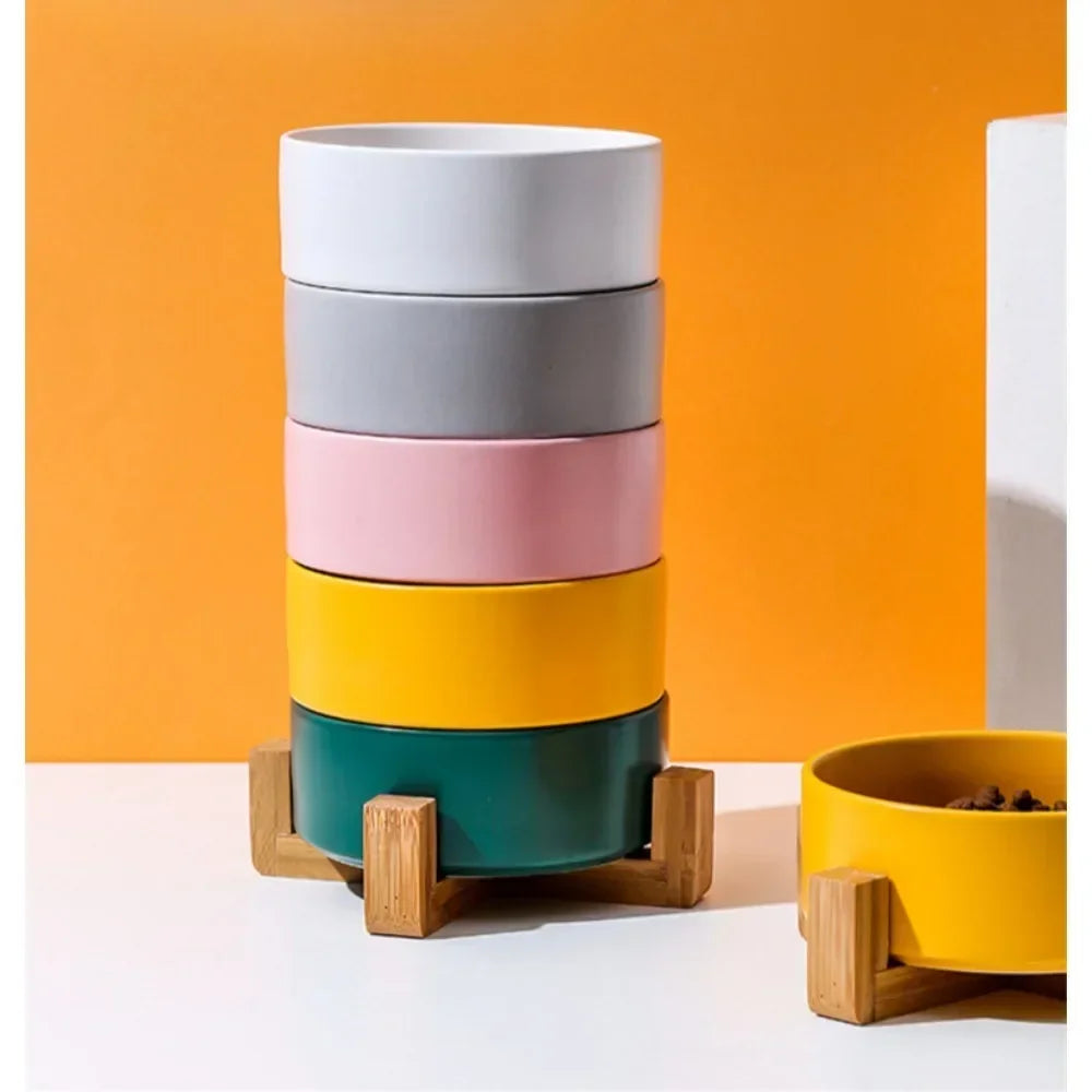 Gamelle Design en Céramique avec Support Bois – Bol Élevé pour Chien & Chat 🐾