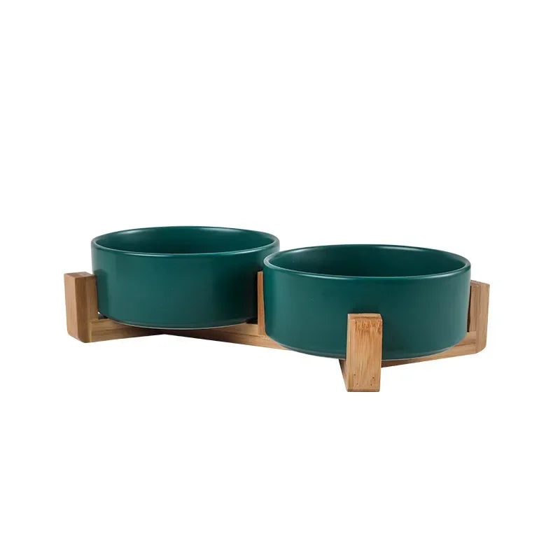 Gamelle Design en Céramique avec Support Bois – Bol Élevé pour Chien & Chat 🐾