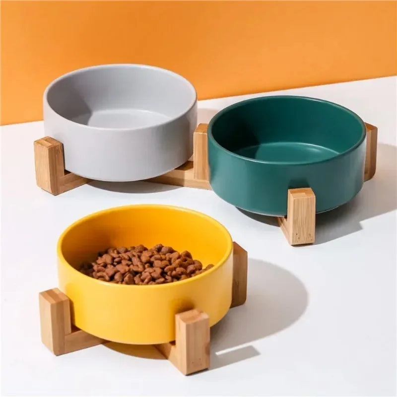 Gamelle Design en Céramique avec Support Bois – Bol Élevé pour Chien & Chat 🐾
